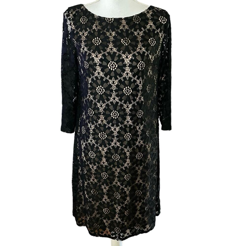 Eliza J Size 10 Black Lace Overlay Cocktail Sheath Dress
